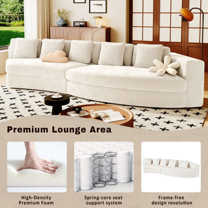 Divano modulare in schiuma pura 115.7, set da 2 pezzi con 5 cuscini, 4 posti, tessuto jacquard ciniglia, design curvo