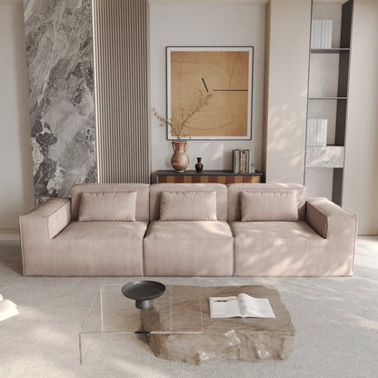 Divano componibile modulare 118 con rivestimento in tessuto mobile e 3 cuscini, comodo divano in velluto a coste a 3 posti