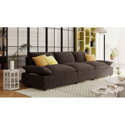 Divano grande in poliestere a 3 posti da 119,5 pollici con 2 unità contenitore e gambe in legno di gomma per soggiorno