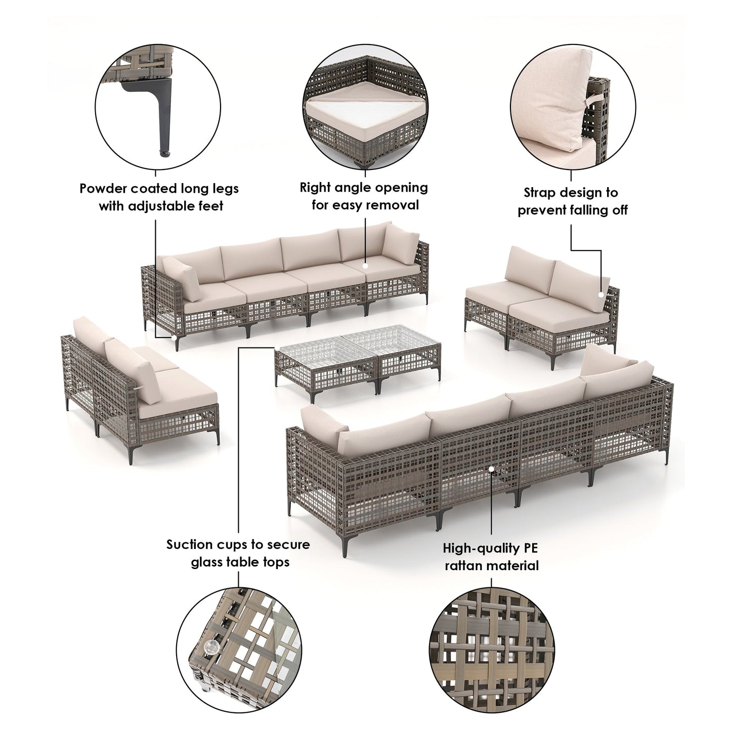 Gruppo di sedute componibili per esterni Patip con cuscini