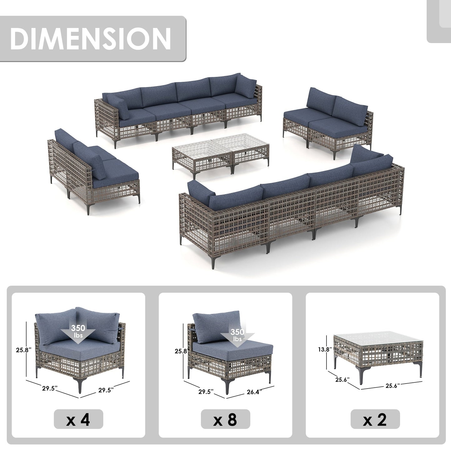 Gruppo di sedute componibili per esterni Patip con cuscini