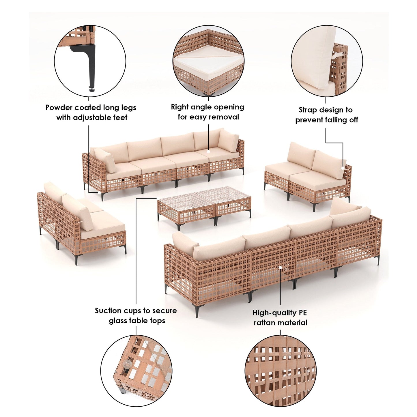 Gruppo di sedute componibili per esterni Patip con cuscini