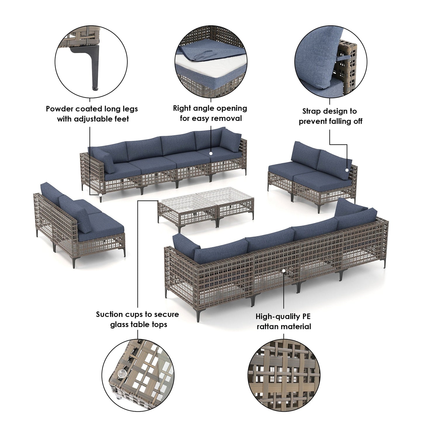 Gruppo di sedute componibili per esterni Patip con cuscini