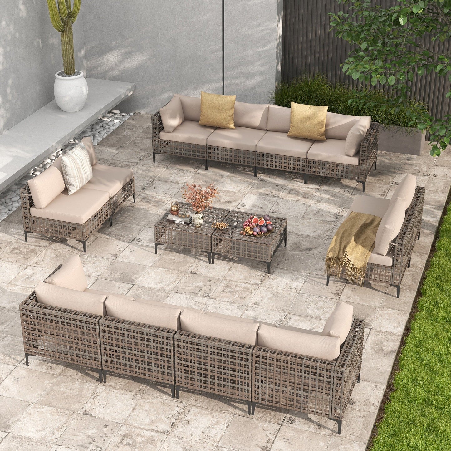 Gruppo di sedute componibili per esterni Patip con cuscini