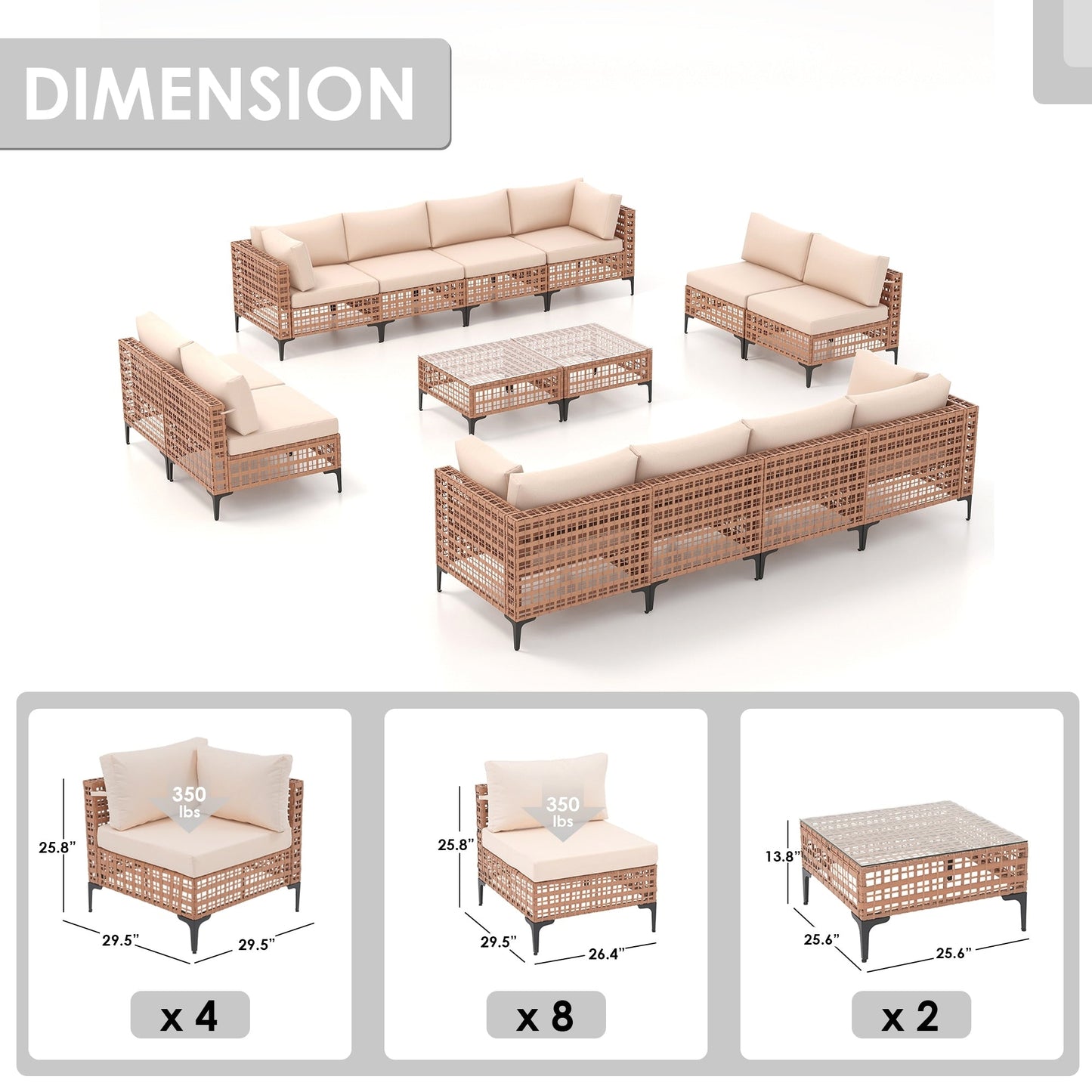 Gruppo di sedute componibili per esterni Patip con cuscini