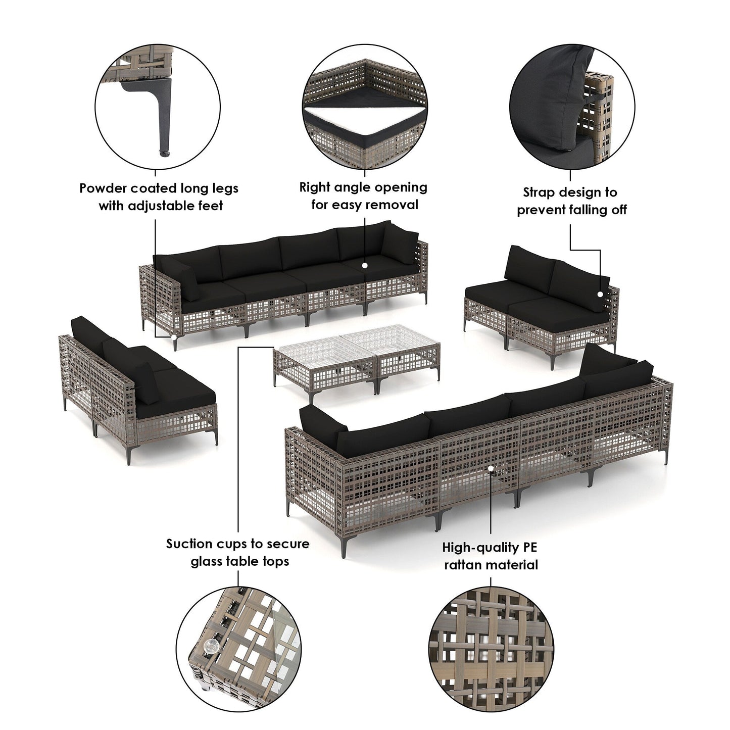 Gruppo di sedute componibili per esterni Patip con cuscini