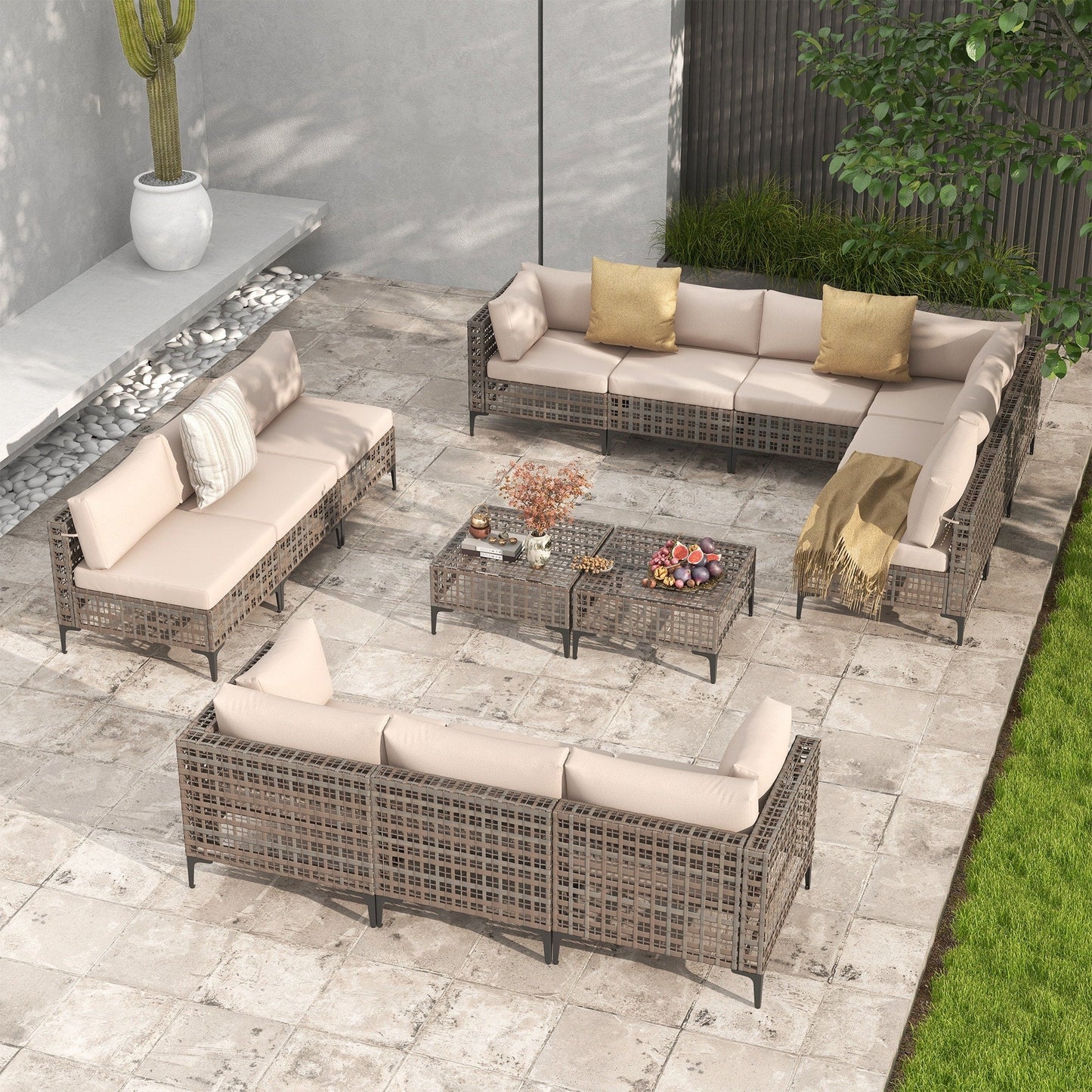 Gruppo di sedute componibili per esterni Patip con cuscini