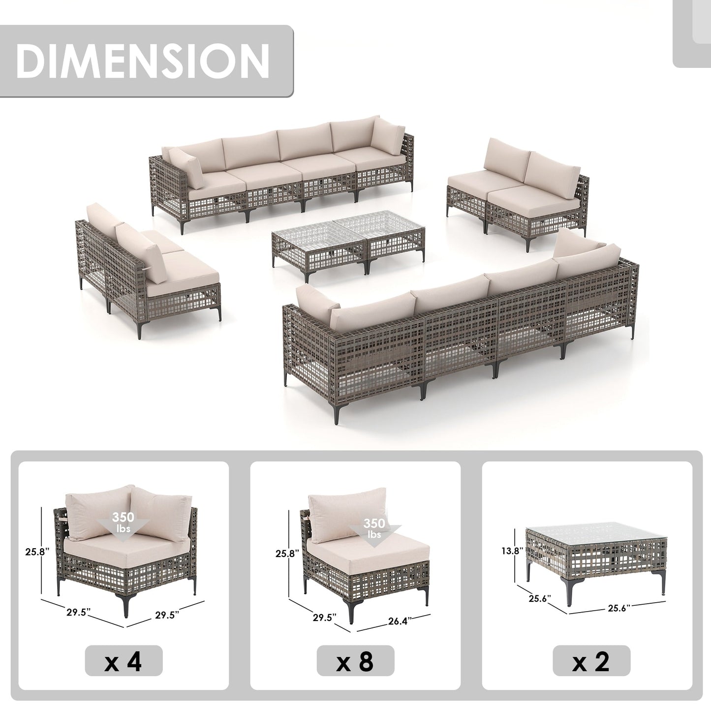 Gruppo di sedute componibili per esterni Patip con cuscini