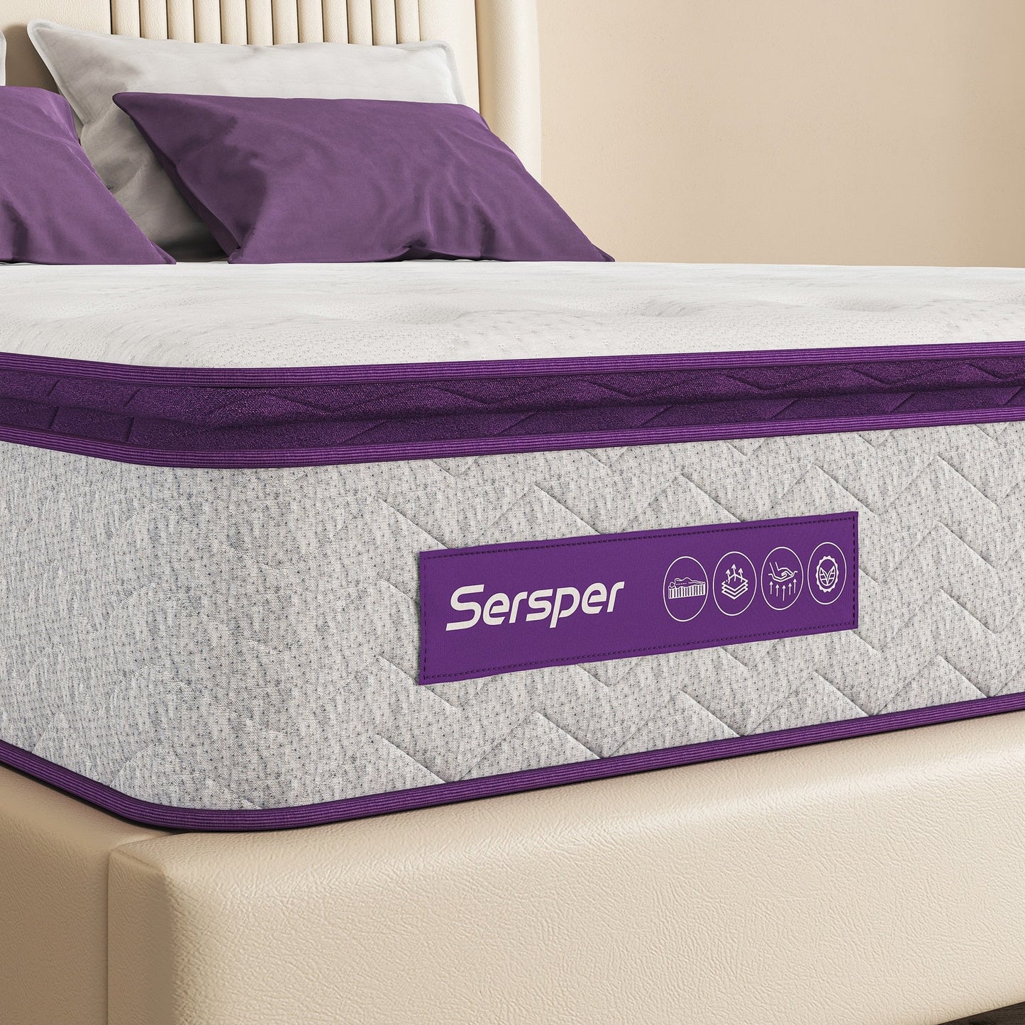 Materasso ibrido in memory foam da 12 pollici per letto matrimoniale e king size - Molle interne insacchettate a 5 zone, isolamento del movimento