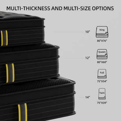 Materasso in memory foam gel medio da 12 pollici con materasso ibrido a molle insacchettate