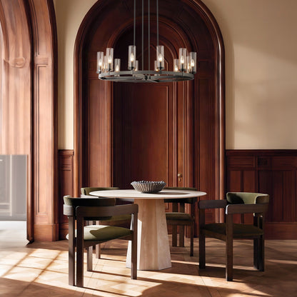 Lampadario a ruota di carro in vetro trasparente con cilindro in stile Mid-Century Modern, 12 luci, grande lampadario in oro/nero