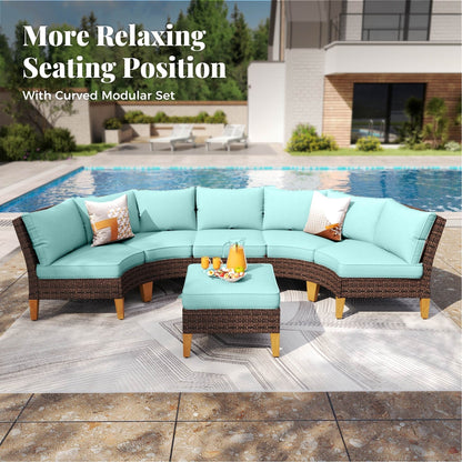 Set di mobili da esterno in vimini semicircolari da 12 posti, divano componibile a mezzaluna, set da conversazione curvo per tutte le stagioni