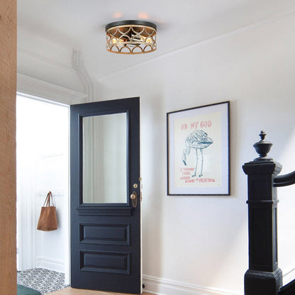 Plafoniera da soffitto a filo da 12 pollici a 2 luci color bronzo e legno - 12 W