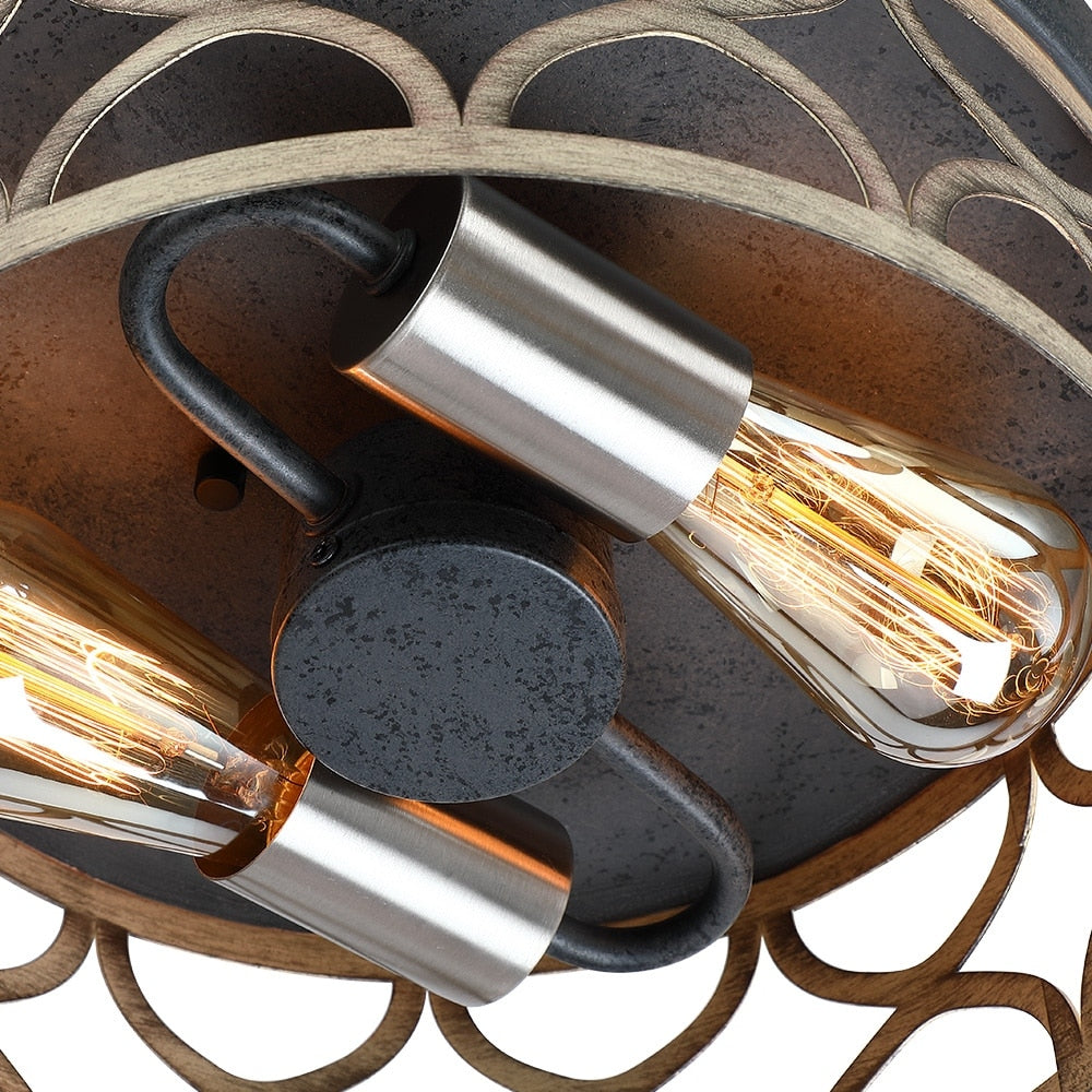 Plafoniera da soffitto a filo da 12 pollici a 2 luci color bronzo e legno - 12 W