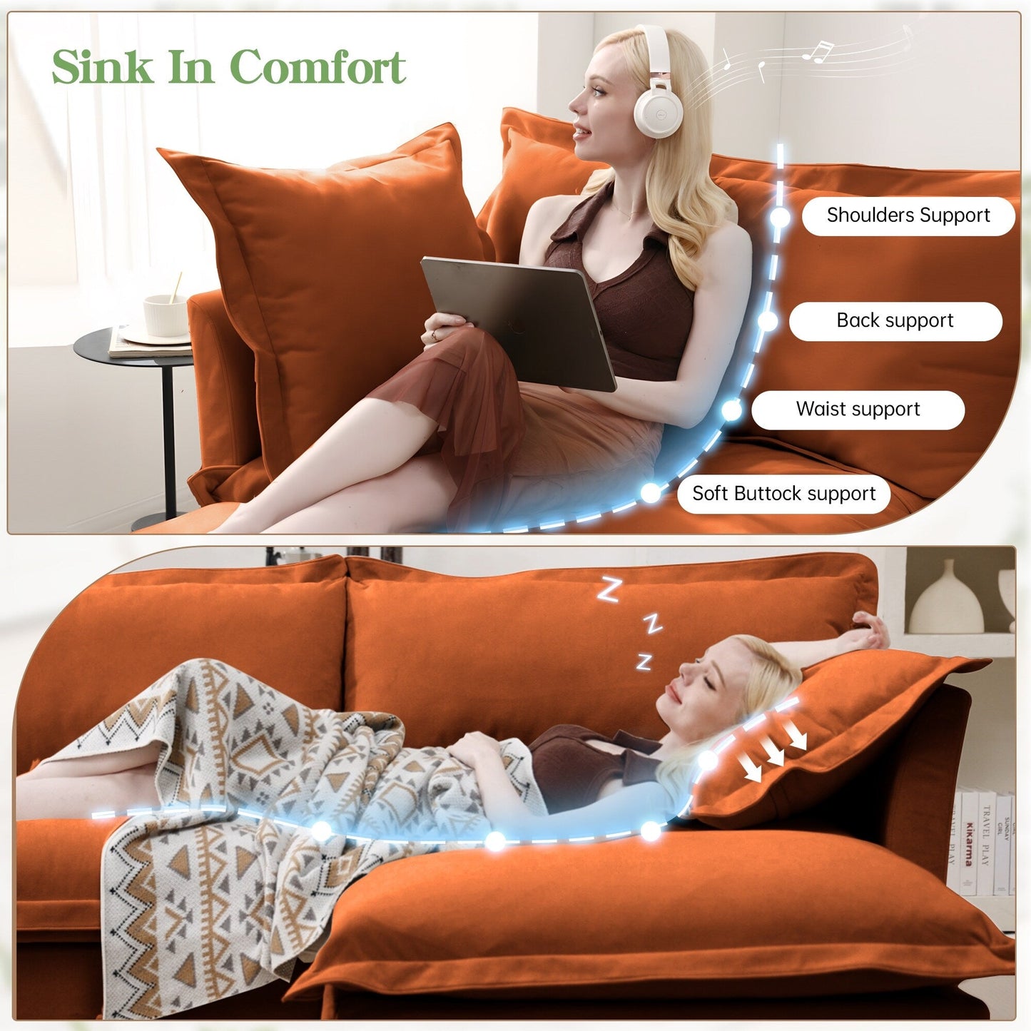 Divano 120 Chenille a 4 posti con morbidi cuscini multipli grandi per soggiorno e camera da letto