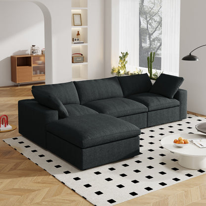 Divano componibile moderno a forma di L da 120 cm, divano modulare in lino con pouf contenitore