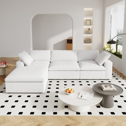 Divano componibile moderno a forma di L da 120 cm, divano modulare in lino con pouf contenitore