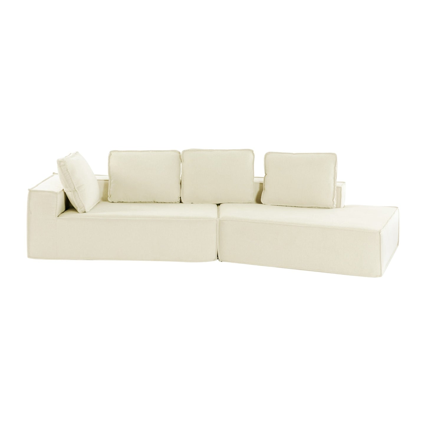 125 Elegante divano letto moderno per interni con chaise longue, dalle linee pulite, per soggiorno, beige