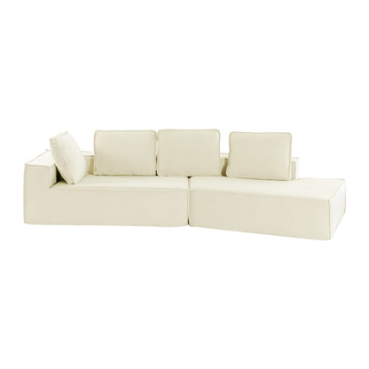 125 Elegante divano letto moderno per interni con chaise longue, dalle linee pulite, per soggiorno, beige