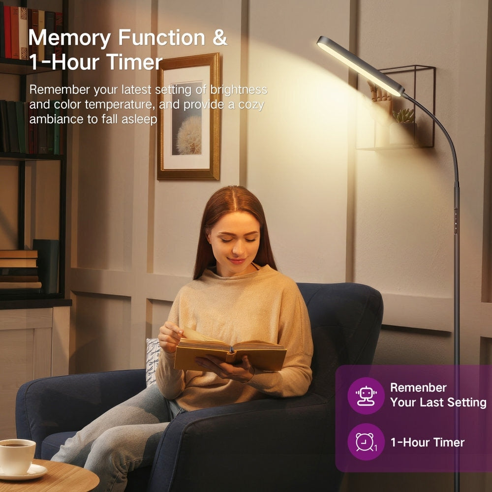 Lampada da terra a LED dimmerabile da 12 W per lettura/lavoro con telecomando e controllo touch - N/D