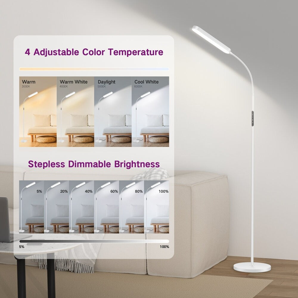 Lampada da terra a LED dimmerabile da 12 W per lettura/lavoro con telecomando e controllo touch - N/D