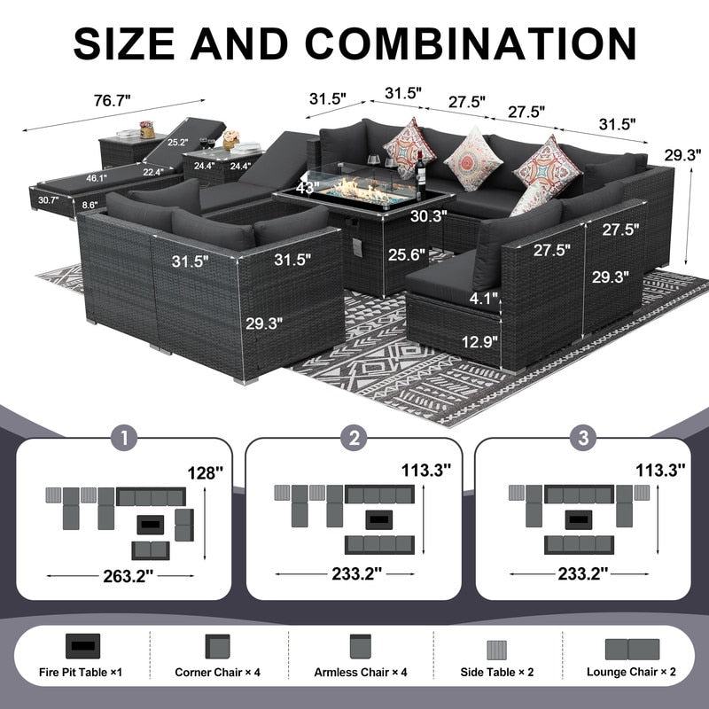 FINCATI Set di 13 divani componibili in vimini per esterni con poltrona