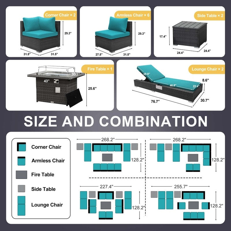 FINCATI Set di 13 divani componibili in vimini per esterni con poltrona