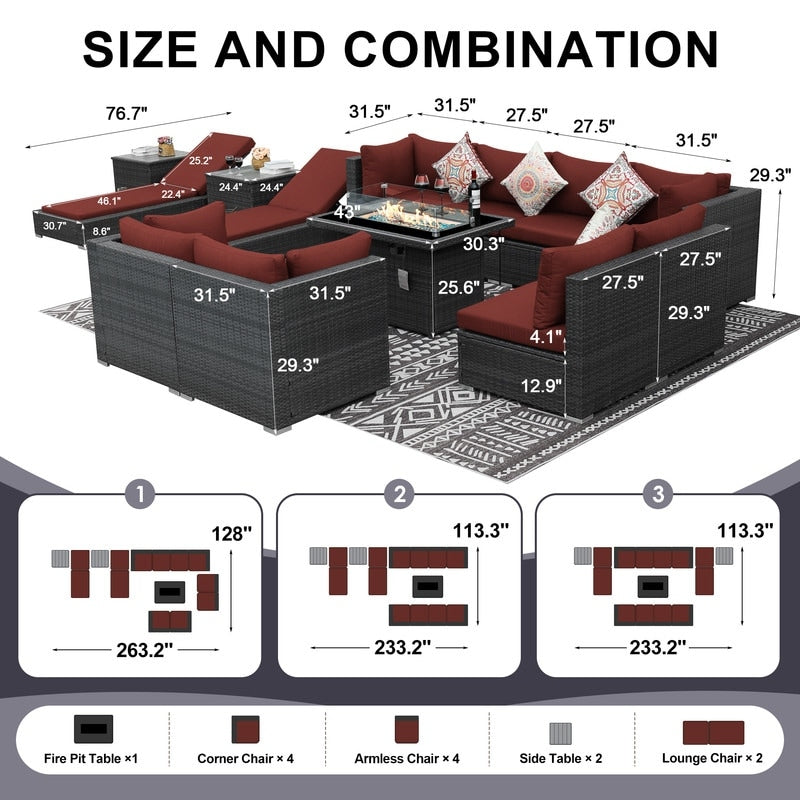 FINCATI Set di 13 divani componibili in vimini per esterni con poltrona