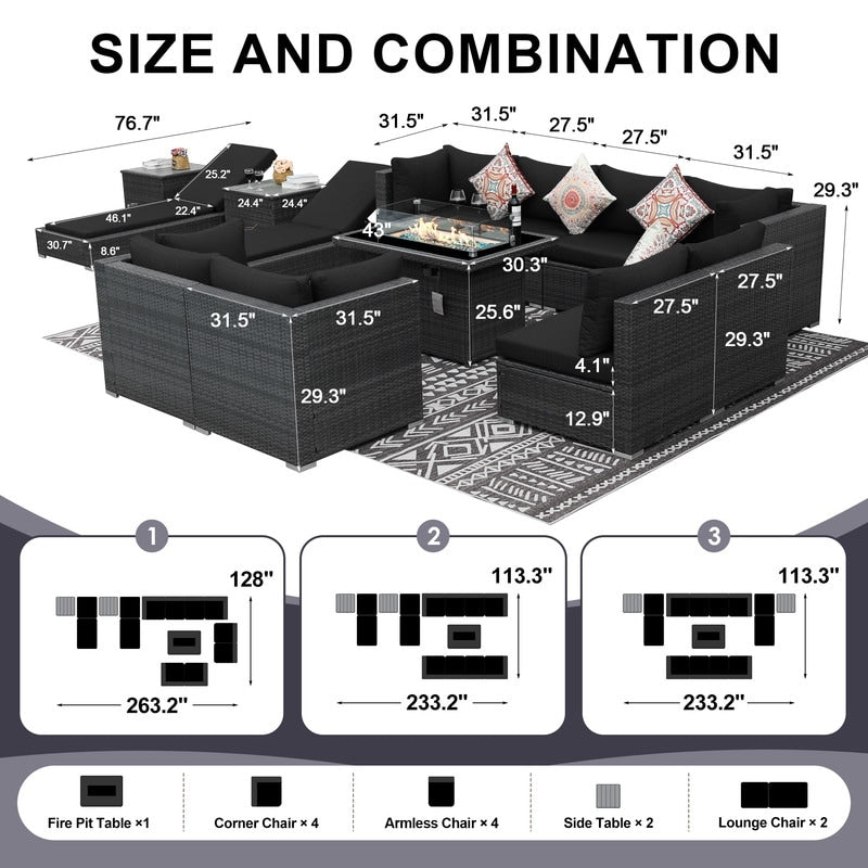 FINCATI Set di 13 divani componibili in vimini per esterni con poltrona