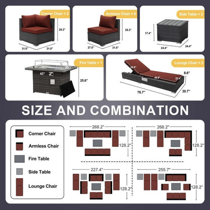FINCATI Set di 13 divani componibili in vimini per esterni con poltrona