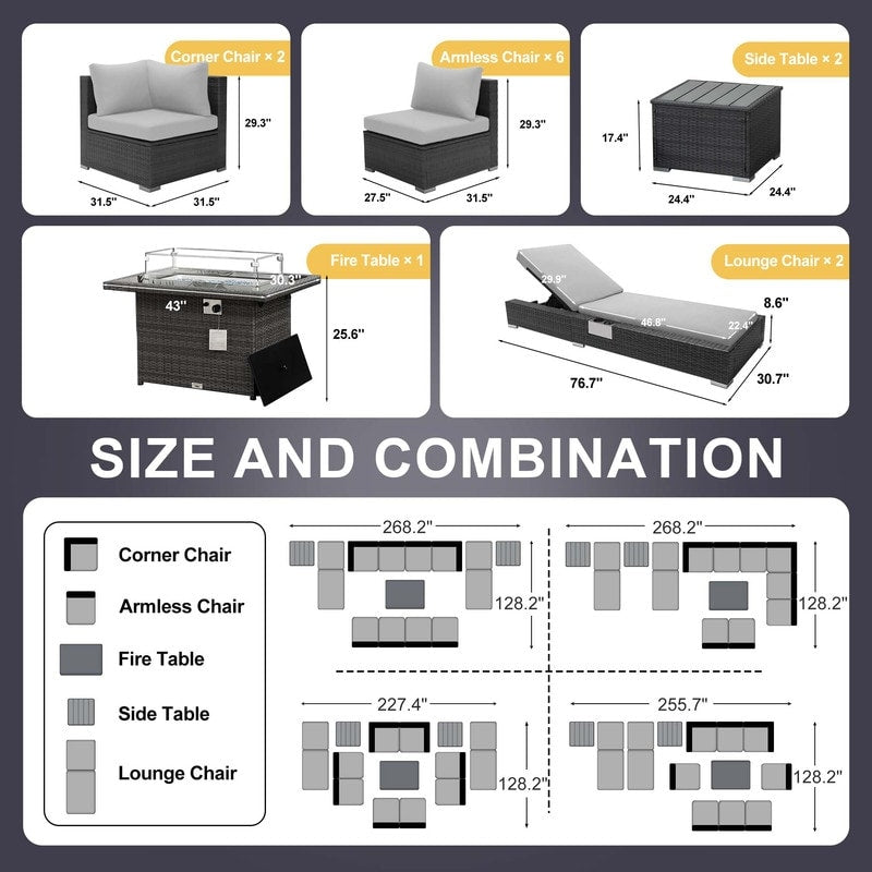 FINCATI Set di 13 divani componibili in vimini per esterni con poltrona