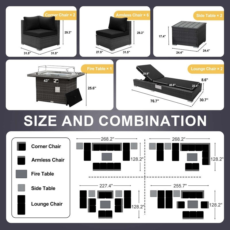 FINCATI Set di 13 divani componibili in vimini per esterni con poltrona