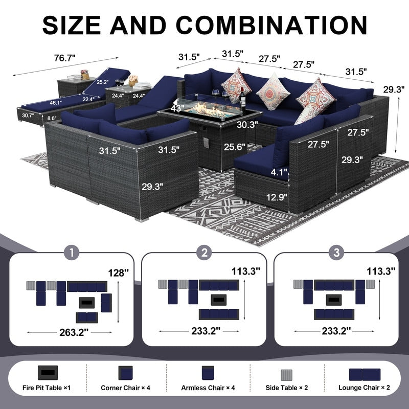 FINCATI Set di 13 divani componibili in vimini per esterni con poltrona