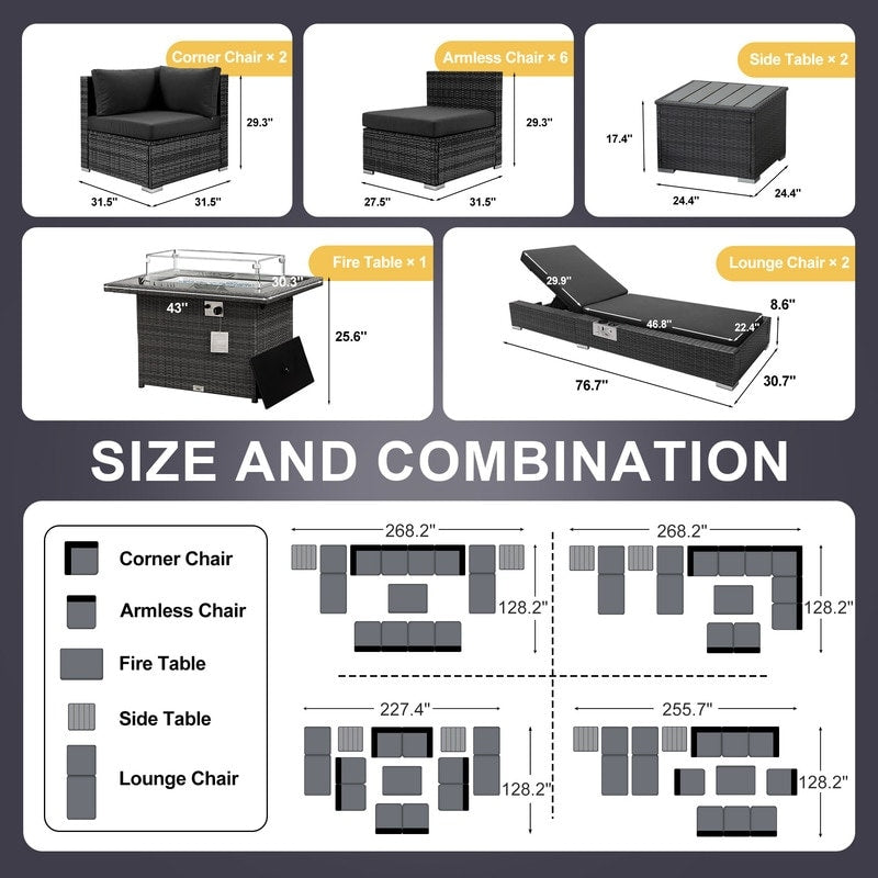FINCATI Set di 13 divani componibili in vimini per esterni con poltrona