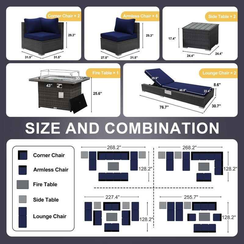 FINCATI Set di 13 divani componibili in vimini per esterni con poltrona