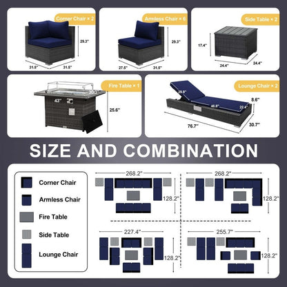 FINCATI Set di 13 divani componibili in vimini per esterni con poltrona