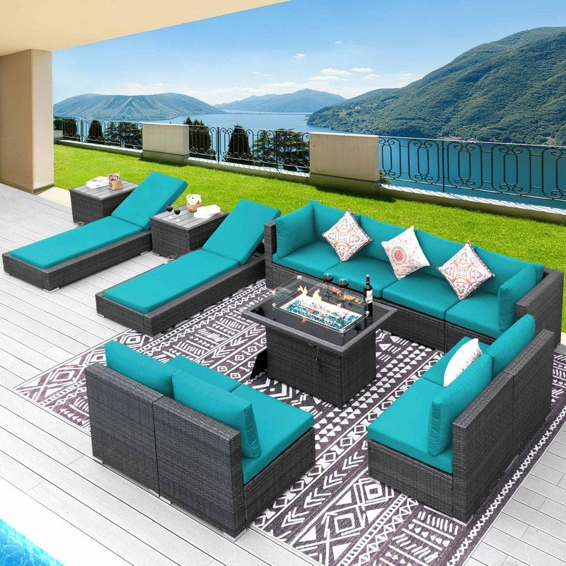 FINCATI Set di 13 divani componibili in vimini per esterni con poltrona