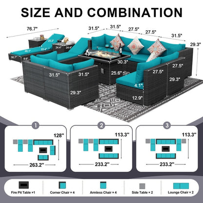 FINCATI Set di 13 divani componibili in vimini per esterni con poltrona