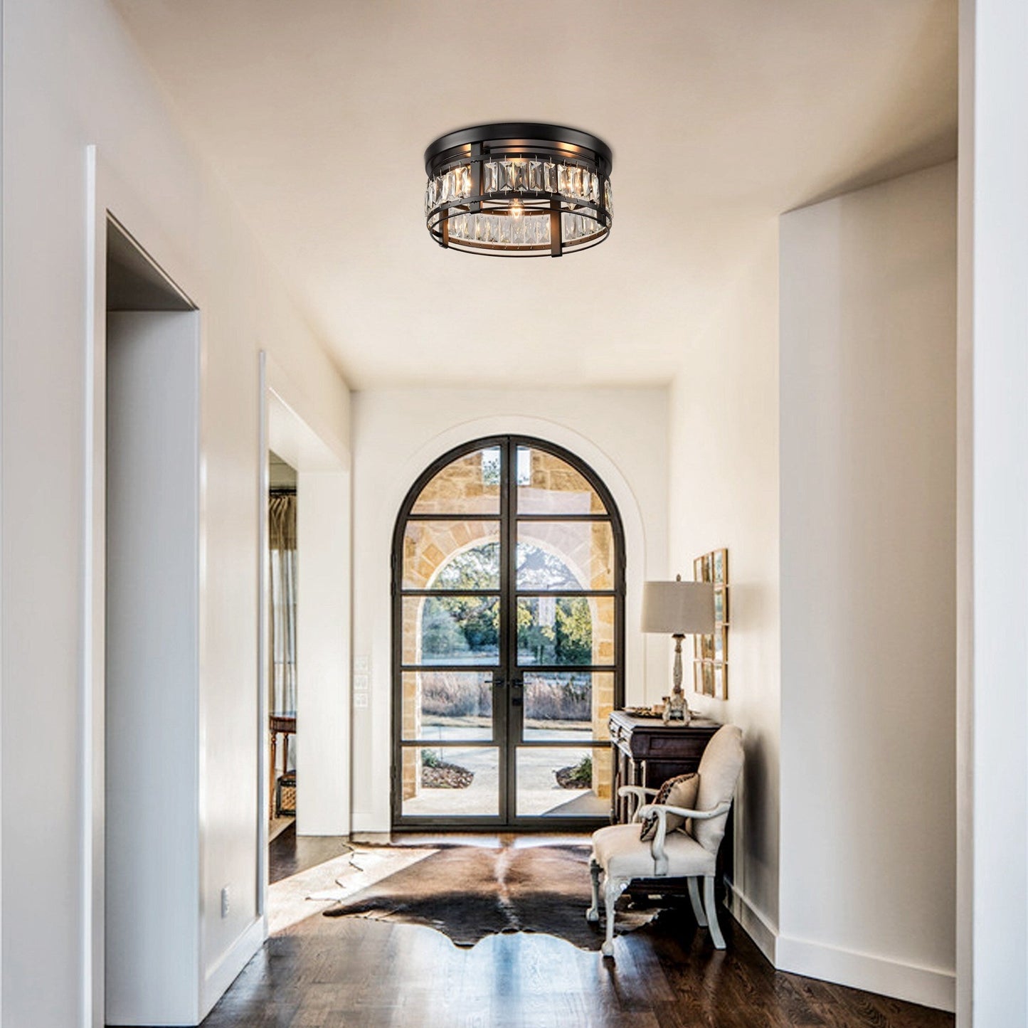 13.3 Lampadario moderno a 3 luci in cristallo nero da incasso per corridoio