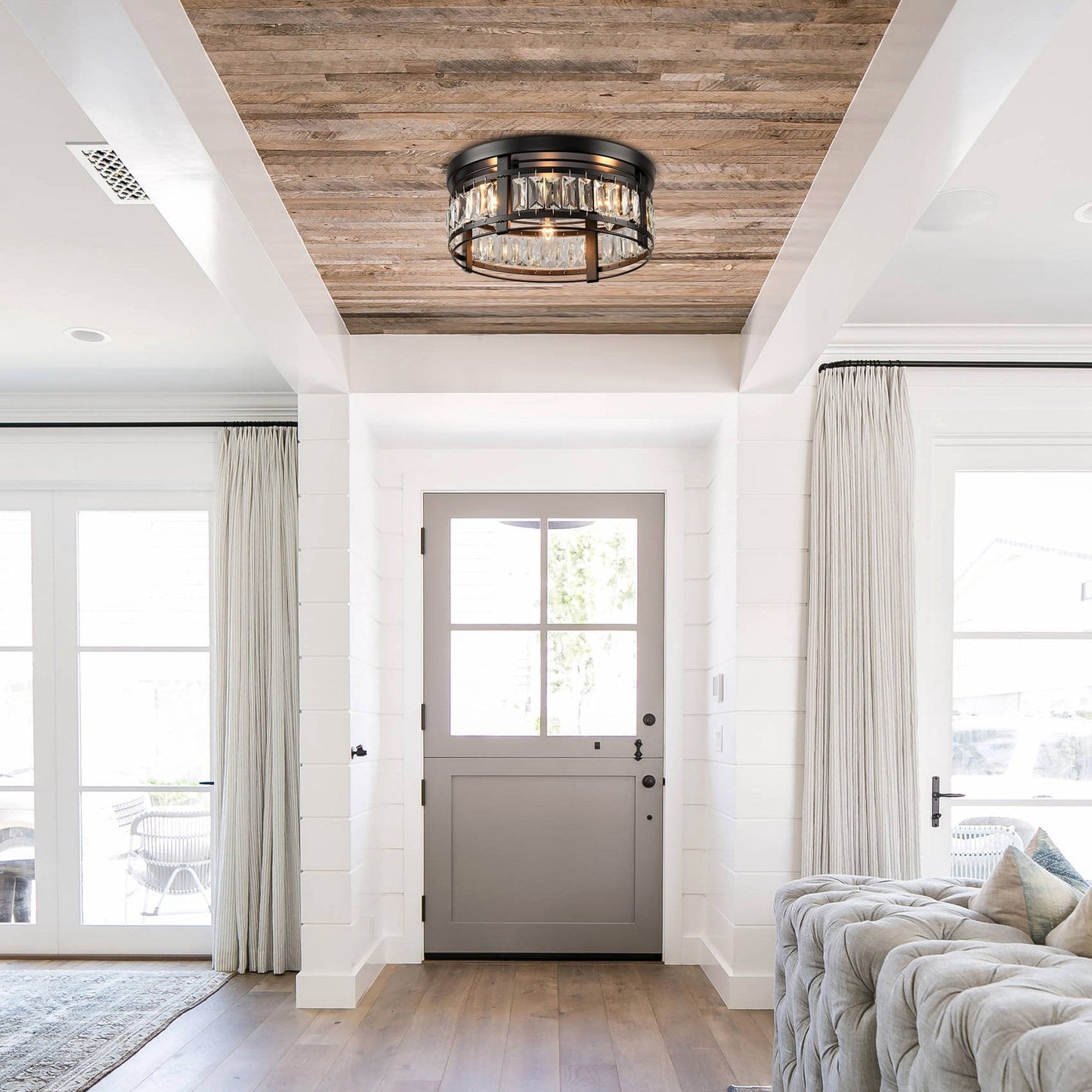 13.3 Lampadario moderno a 3 luci in cristallo nero da incasso per corridoio