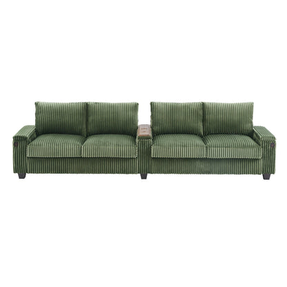 Divano a 4 posti in velluto a coste 133 con porte USB, portabicchieri ribaltabili e spazio nascosto