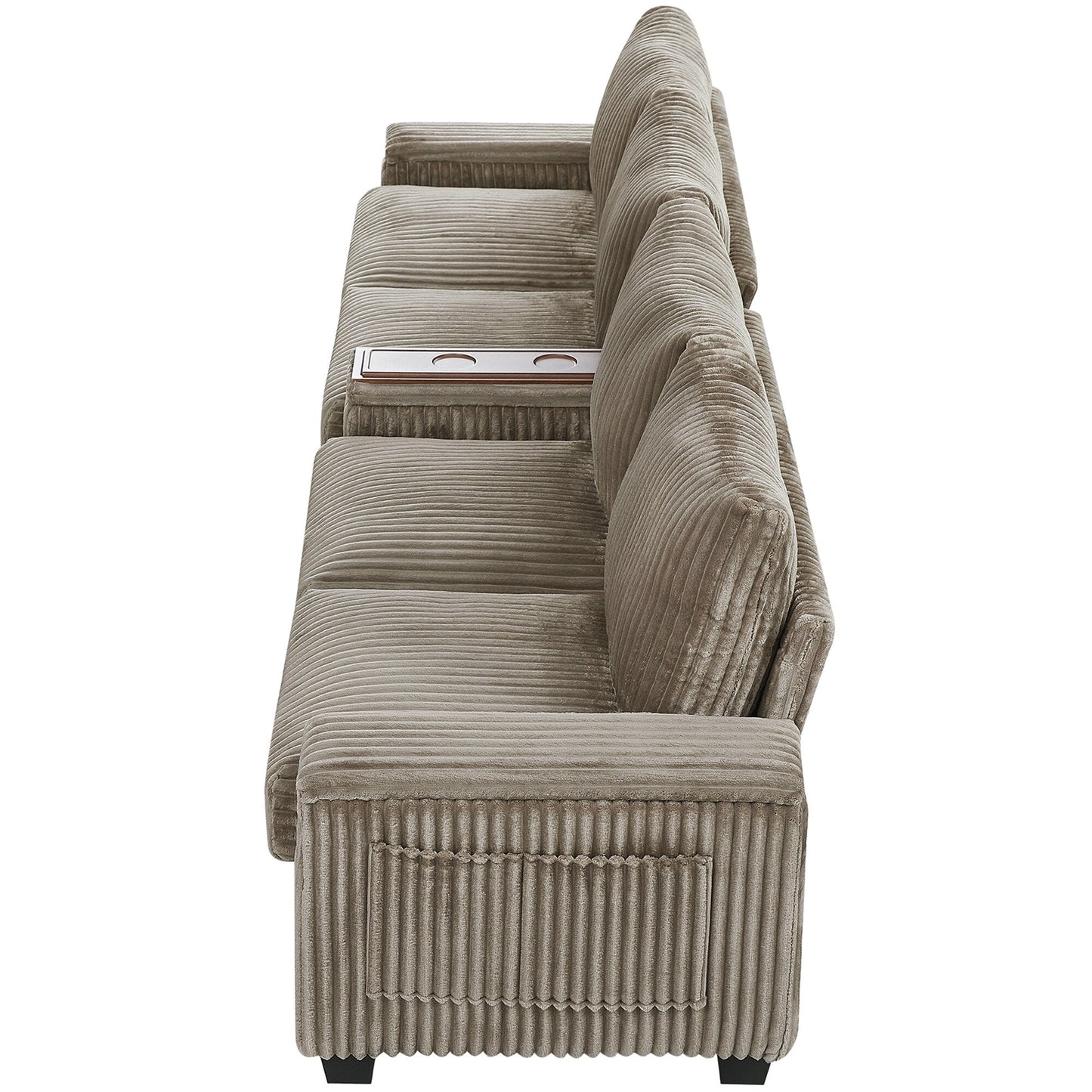 Divano a 4 posti in velluto a coste 133 con porte USB, portabicchieri ribaltabili e spazio nascosto