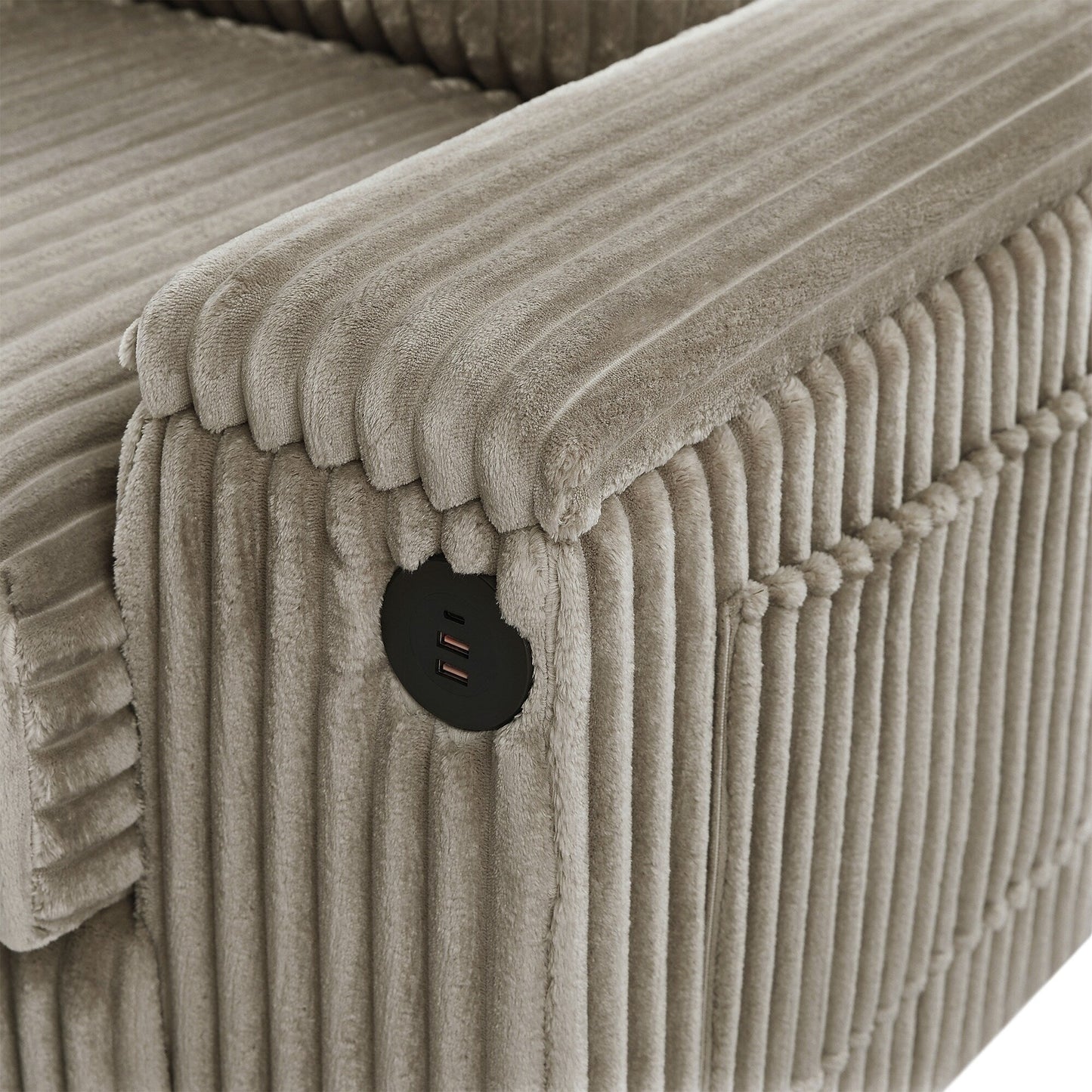 Divano a 4 posti in velluto a coste 133 con porte USB, portabicchieri ribaltabili e spazio nascosto