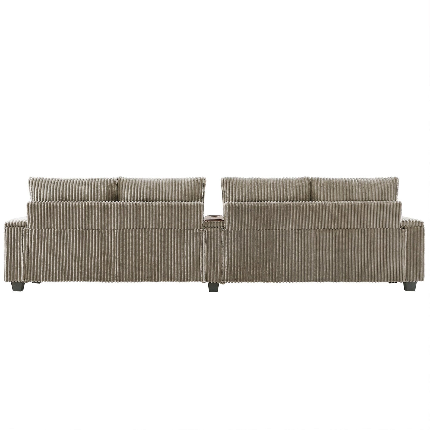 Divano a 4 posti in velluto a coste 133 con porte USB, portabicchieri ribaltabili e spazio nascosto