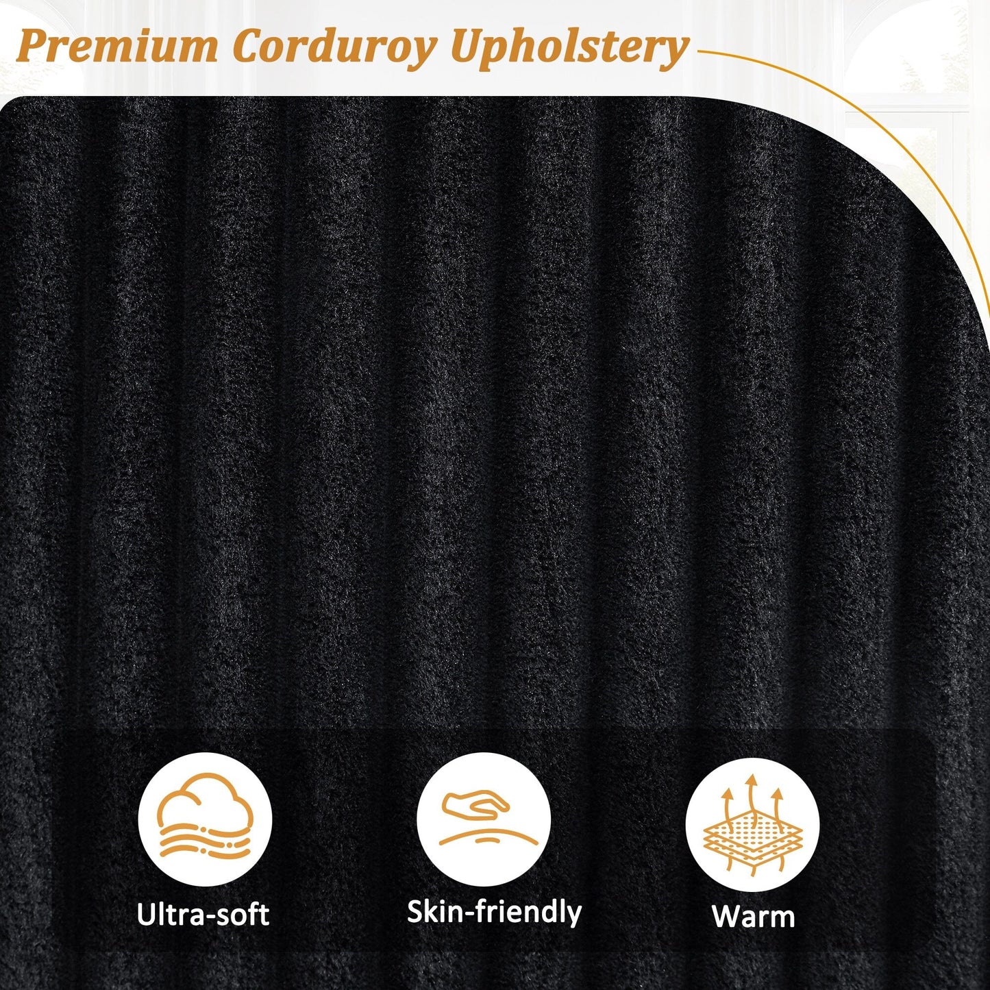 Divano a 4 posti in velluto a coste 133 con porte USB, portabicchieri ribaltabili e spazio nascosto