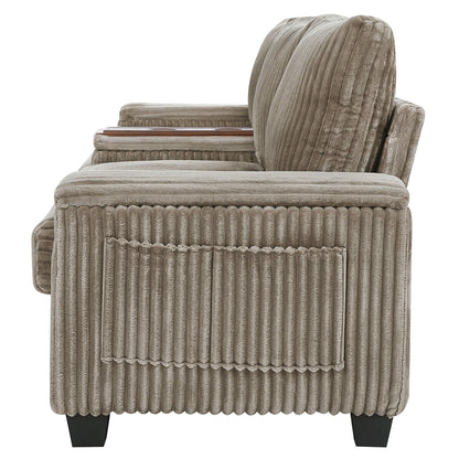 Divano a 4 posti in velluto a coste 133 con porte USB, portabicchieri ribaltabili e spazio nascosto