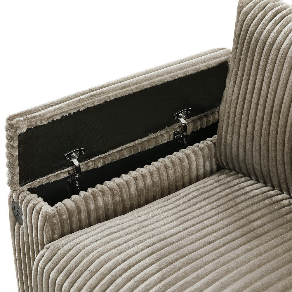 Divano moderno in velluto a coste a 4 posti con porte USB e portabicchieri ribaltabili