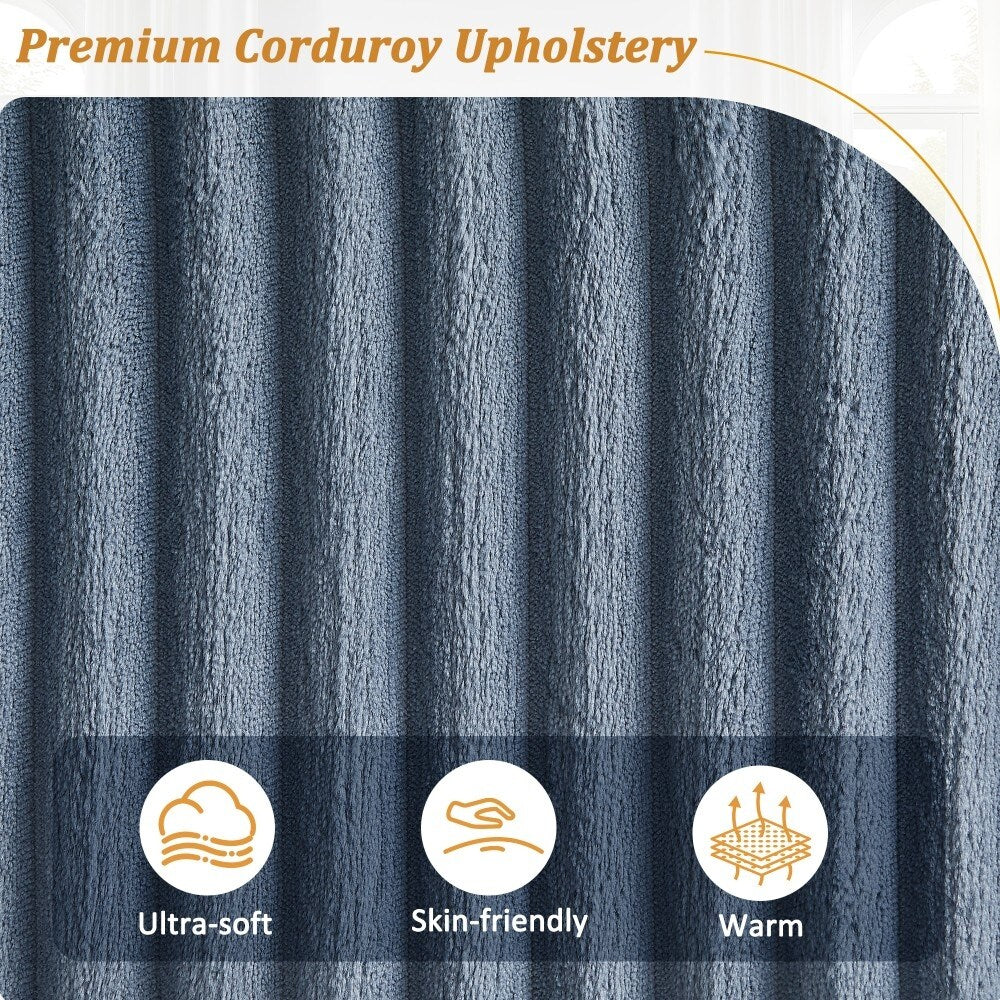 Divano moderno in velluto a coste a 4 posti con porte USB e portabicchieri ribaltabili