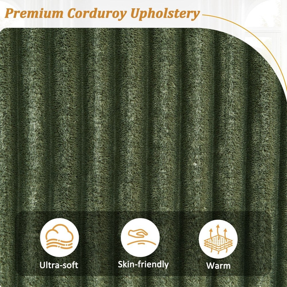 Divano moderno in velluto a coste a 4 posti con porte USB e portabicchieri ribaltabili