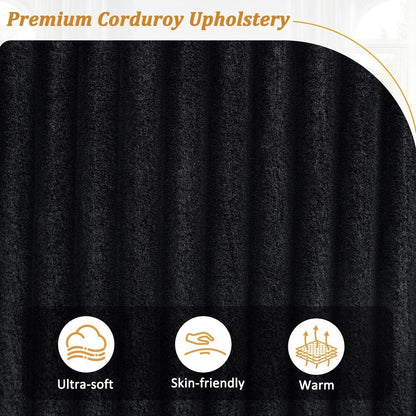 Divano moderno in velluto a coste a 4 posti con porte USB e portabicchieri ribaltabili